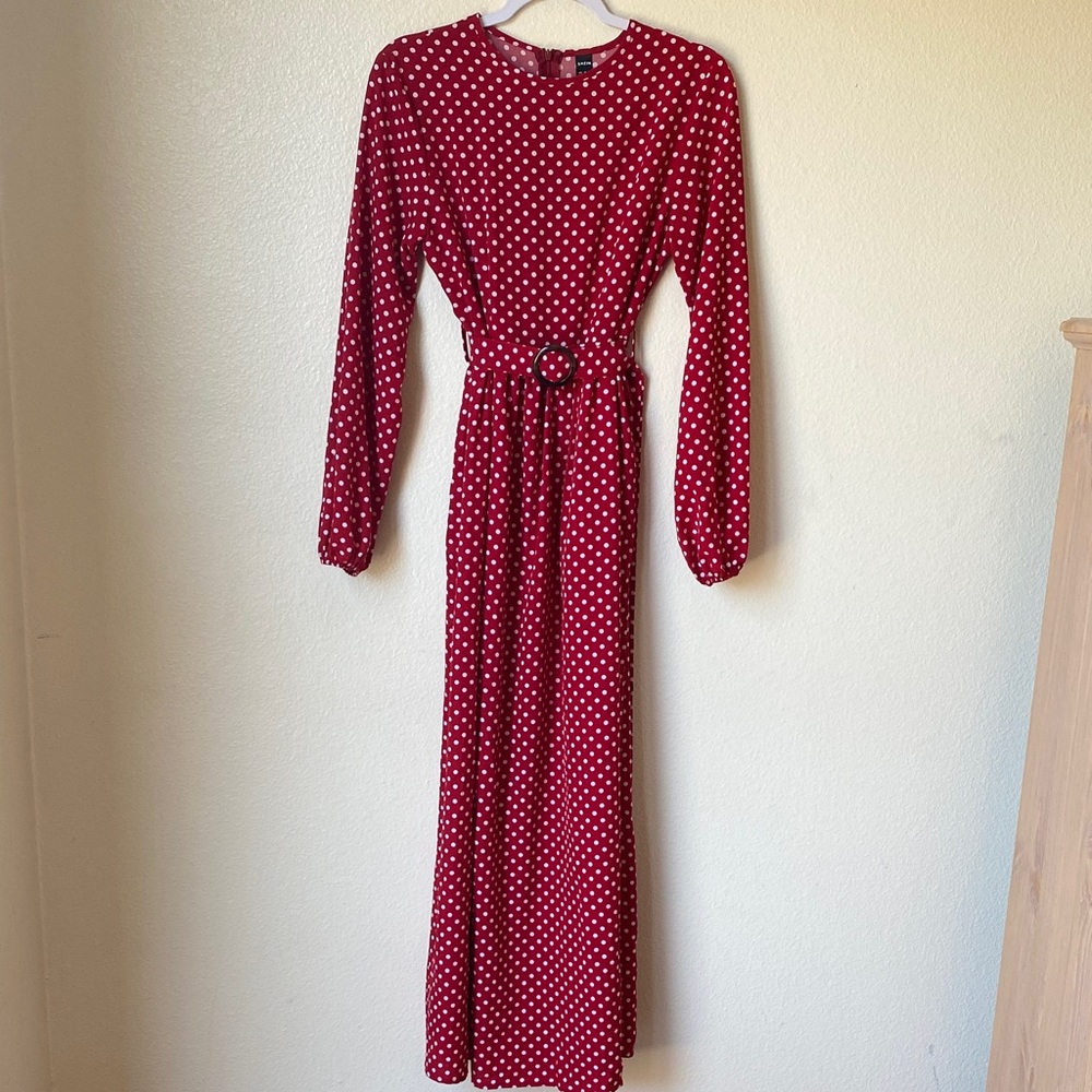 SHEIN Red Polka Dot Long Sleeve Dress
